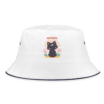 Zen-Katze Namaste und Lotus - Bucket Hat - Weiß/Navy - Vorne