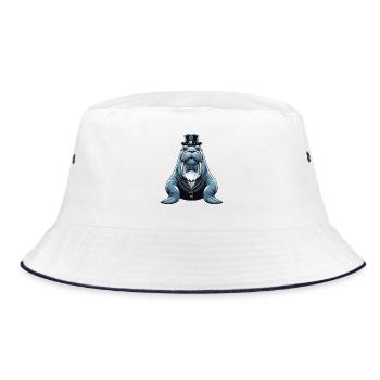 Eleganter Walross im Smoking - Bucket Hat - Weiß/Navy - Vorne