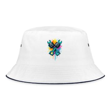 Screwdriver piston design, workshop mechanic - Bucket Hat - white/navy - Front