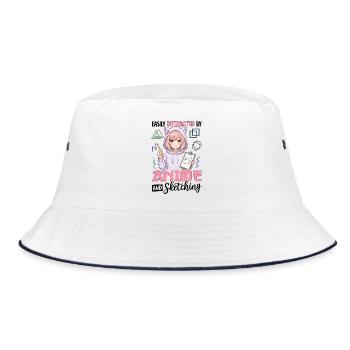 Easily Distracted By Anime And Sketching - Bucket Hat - white/navy - Front