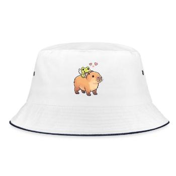 Capybara & Amor-Frosch – Süßes Valentinsmotiv - Bucket Hat - Weiß/Navy - Vorne