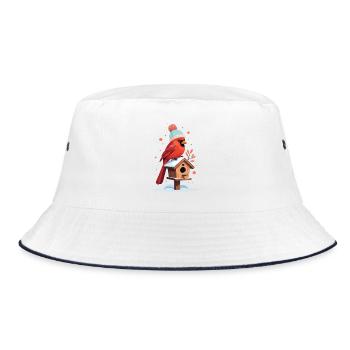 Winter Cardinal at the Birdhouse - Bucket Hat - white/navy - Front