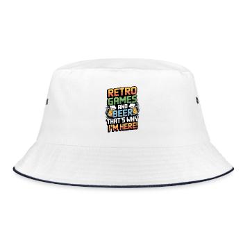 Retro-Spiele und Bier, deshalb bin ich hier. - Bucket Hat - Weiß/Navy - Vorne