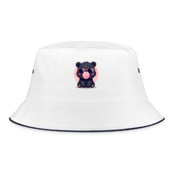 Bear illustration with sunglasses and bubblegum - Bucket Hat - white/navy - Front