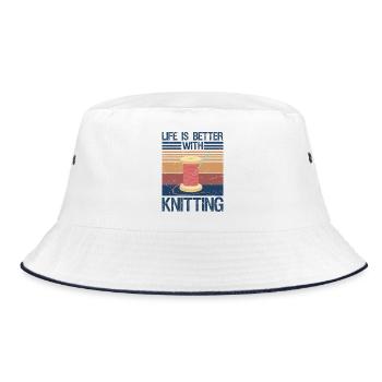 Knitting Shirt Women Girls Yarn Knitting Lover  - Bucket Hat - Weiß/Navy - Vorne