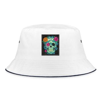 Street Skull Fashion - Floral Skull - Bucket Hat - white/navy - Front