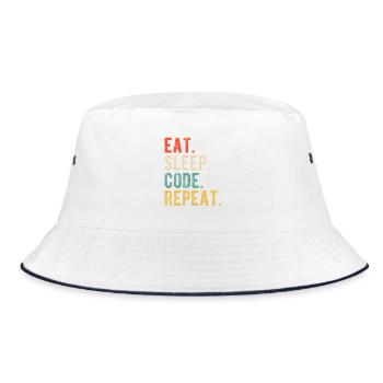 Eat Sleep Code Repeat Programmer Nerd Retro - Bucket Hat - white/navy - Front