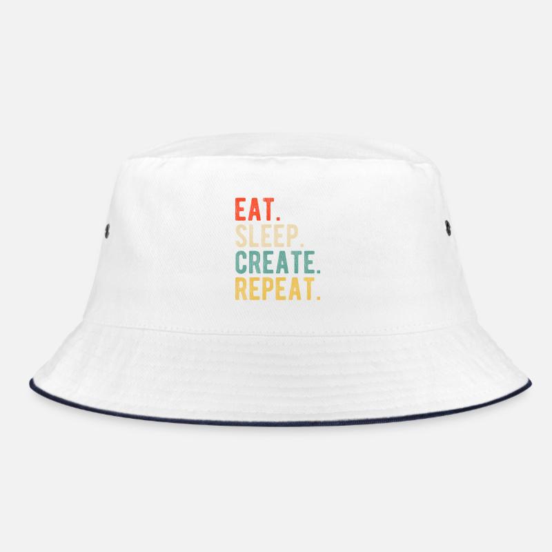 Eat Sleep Create Repeat Retro Design for Creatives Bucket Hat