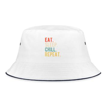 Eat Sleep Chill Repeat Cooles Retro Design Relax - Bucket Hat - Weiß/Navy - Vorne