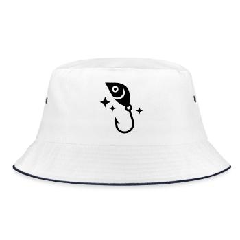 Fishing Lure Spoon Hook Luck Vector - Bucket Hat - white/navy - Front