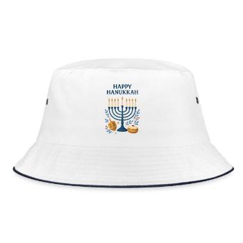 Happy Hanukkah Festliche Menorah - Bucket Hat - Weiß/Navy - Vorne