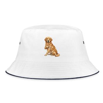 Goldener Papa-Herz-Retriever - Bucket Hat - Weiß/Navy - Vorne