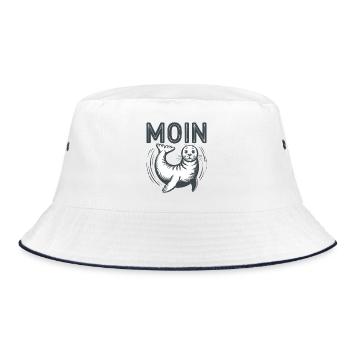 Seehund Robbe Ostsee Nordsee Moin - Bucket Hat - Weiß/Navy - Vorne