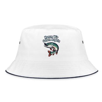 Komm Wir Gehen Angeln – Hecht Cartoon - Bucket Hat - Weiß/Navy - Vorne