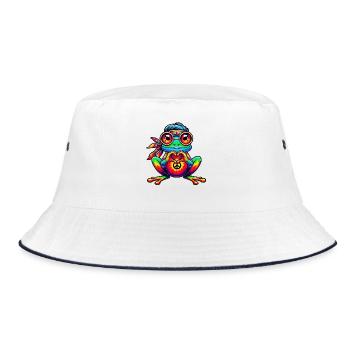 Hippie Frog 70s 1970s 60s Party - Bucket Hat - white/navy - Front