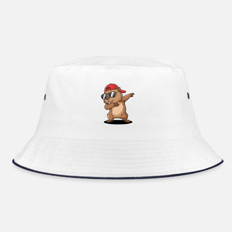 Cool dabbing beaver with sunglasses and red Bucket Hat