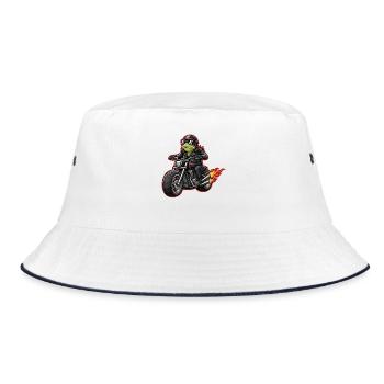 Frosch Biker im Lederjacke Style - Bucket Hat - Weiß/Navy - Vorne