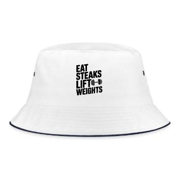 Eat Steaks Hebt Gewichte - Bucket Hat - Weiß/Navy - Vorne