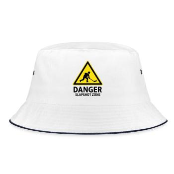 Danger Slapshot Zone Eishockey Warnschild - Bucket Hat - Weiß/Navy - Vorne