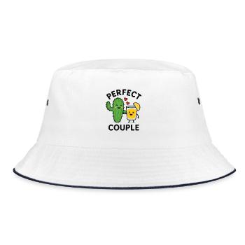 Perfect Couple Cactus and Lemon Drink Illustration - Bucket Hat - white/navy - Front