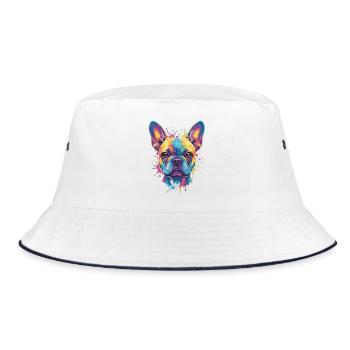 Mehrfarbige Bulldog-Hundepop-Kunst - Bucket Hat - Weiß/Navy - Vorne