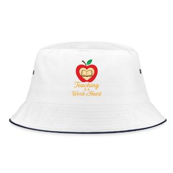 Apple Heart and Book – Teaching - Bucket Hat - white/navy - Front