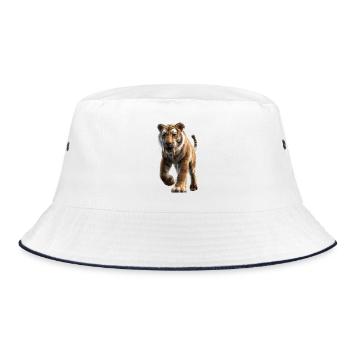Saber-toothed tiger Smilodon Big cat Sabertooth tiger - Bucket Hat - white/navy - Front
