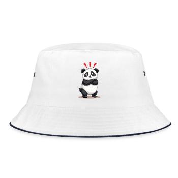 Skeptical Panda with Exclamation Point Humor - Bucket Hat - white/navy - Front