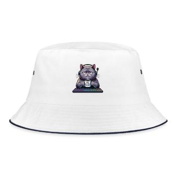 Illustration of a cat that is not a morning person - Bucket Hat - white/navy - Front