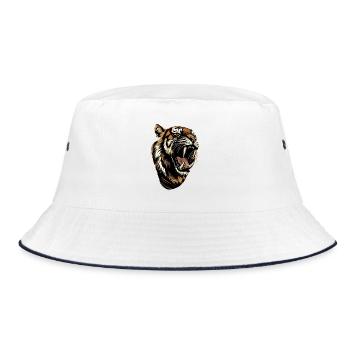 Saber-toothed tiger Smilodon Big cat Sabertooth tiger - Bucket Hat - white/navy - Front