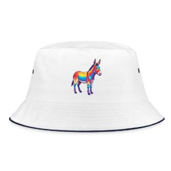 Bunte Eselregenbogen-Pop-Art-Aquarell - Bucket Hat - Weiß/Navy - Vorne