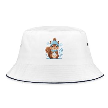 Winterliches Eichhörnchen Motiv - Bucket Hat - Weiß/Navy - Vorne