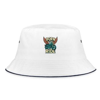 Born to Ride – Motorrad – Biker - Bucket Hat - Weiß/Navy - Vorne