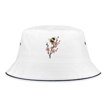 Lustige Bienen- und Kirschblüten-Illustration - Bucket Hat - Weiß/Navy - Vorne