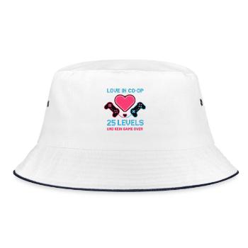 Love in Coop Gamerpaar, 25 Levels keine Pause Herz - Bucket Hat - Weiß/Navy - Vorne