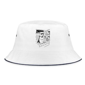 Dachshund Movie Star Fame Limosine Line Art - Bucket Hat - white/navy - Front
