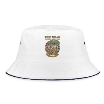 Tut mir leid, ich bin spät, Woods hat meine Discs behalten, Disc Golf Champion - Bucket Hat - Weiß/Navy - Vorne
