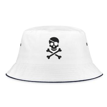 Classic Jolly Roger Pirate Skull - Bucket Hat - white/navy - Front