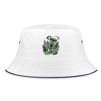 Disc Golf Basket In Forest Funny Disc Golf Scene - Bucket Hat - white/navy - Front
