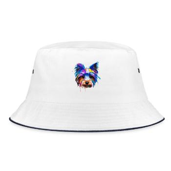 Yorkshire Terrier Yorkie Colorful Pop Art Dog Mom - Bucket Hat - white/navy - Front