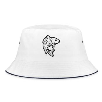 Carp Jumping Fish Fishing - Bucket Hat - white/navy - Front