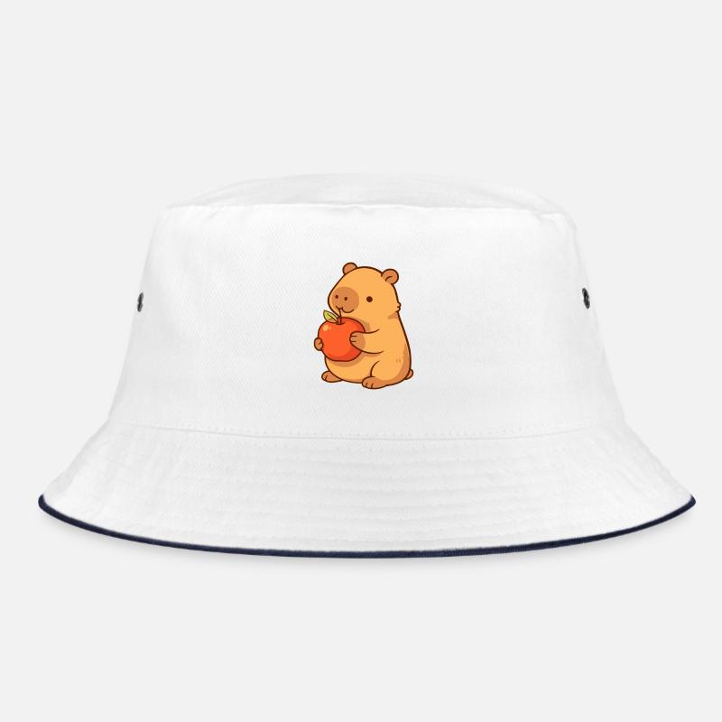 Capybara Illustration mit Apfel  Bucket Hat