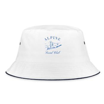 Alpine Social Club Après Ski Shirt Skifahren Berge - Bucket Hat - Weiß/Navy - Vorne