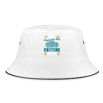 I Work to Support My Knitting Addiction Funny Yarn - Bucket Hat - white/navy - Front