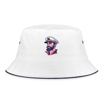 Kapitän im Neon-Comicstil - Bucket Hat - Weiß/Navy - Vorne