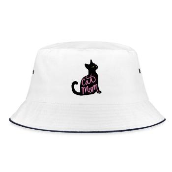 Cat Mom Neon Script - Bucket Hat - white/navy - Front