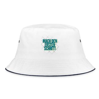 Mach den ersten Schritt – Geometrisches Design - Bucket Hat - Weiß/Navy - Vorne