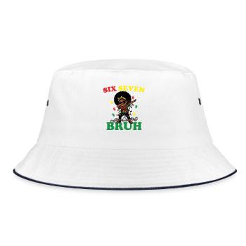 Six Seven Bruh Dabbing Juneteenth Girl Afro Girls - Bucket Hat - white/navy - Front