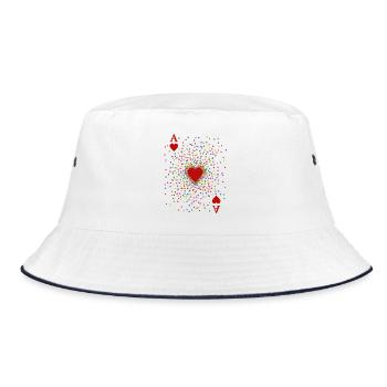 Herz As Konfetti Kostüm | Karneval Verkleidung - Bucket Hat - Weiß/Navy - Vorne