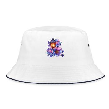 Laternenlicht vor bunten Pfingstrosen - Bucket Hat - Weiß/Navy - Vorne